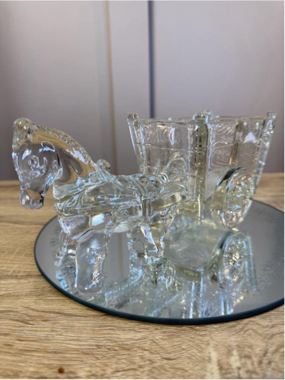 Pressed Glass Horse and Wagon Candy Dish Jeanette Glass Company Vintage 1930s